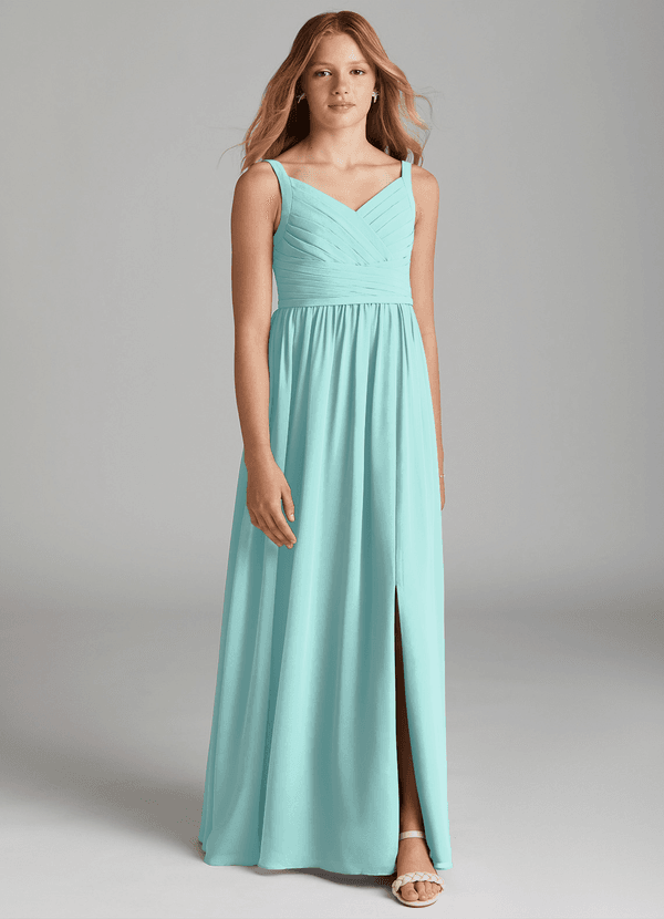 Azazie Chanel Junior Jurk van Chiffon met A-Lijn Sweetheart Halslijn Aqua image1