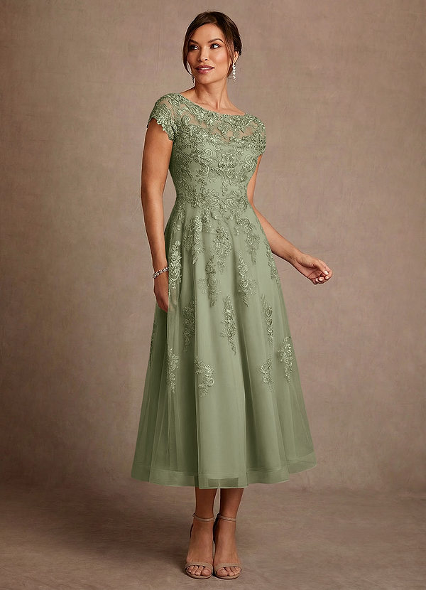 Azazie Jolanda Mother of the Brides Dresses Pistachio A-Line Lace Dress image1