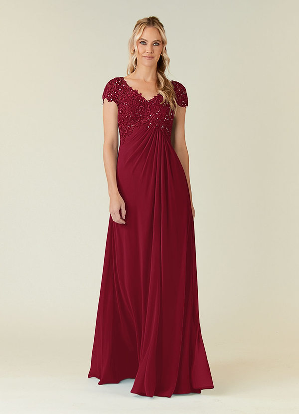Azazie Jet Mother of the Brides Dresses Burgundy A-Line Sequins Chiffon Dress image1