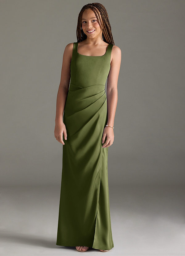 Azazie Mero Junior Meerjungfrau-Linie Plissee Stretch-Satin Kleid Olivgrün image1
