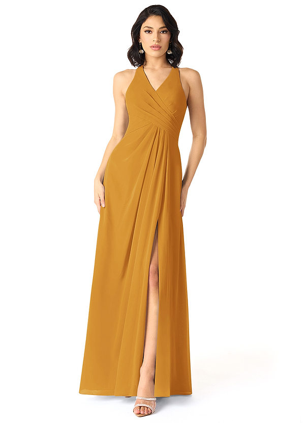 Azazie Danica Bridesmaid Dresses Butterscotch A-Line Pleated Chiffon Dress image1