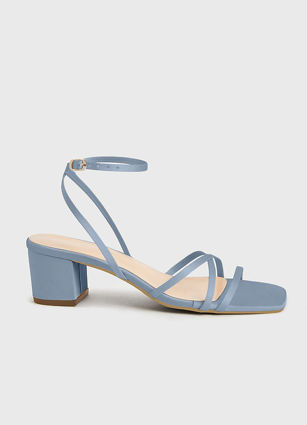front Matching Color Matte Satin Cross Strips Block Heel Sandals