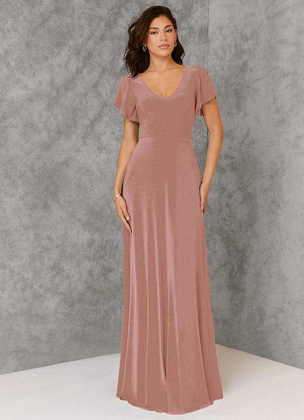 Azazie Micayla Bridesmaid Dresses A-Line Corset Luxe Knit Floor-Length Dress image1