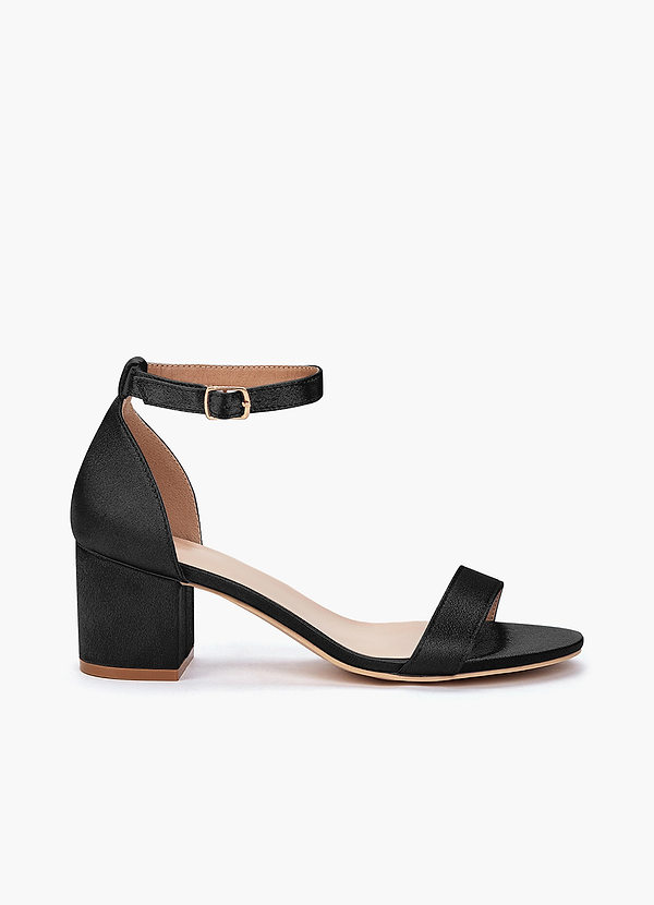 front Matching Color Metallic Satin One Strap Buckle Block Heel Sandals