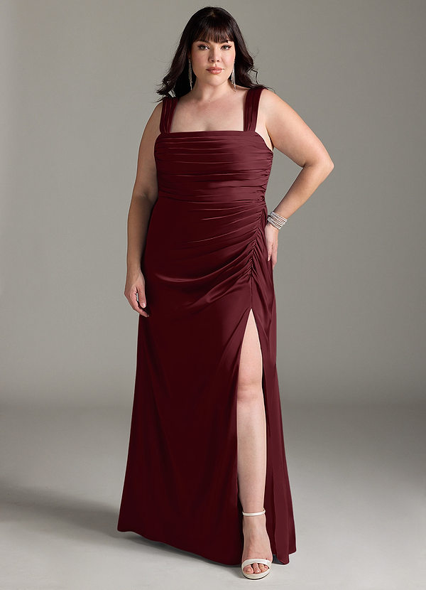 Azazie Jesaphine Abiti da Damigella Abito Tubino in Raso Elasticizzato Fiocco Cabernet image1