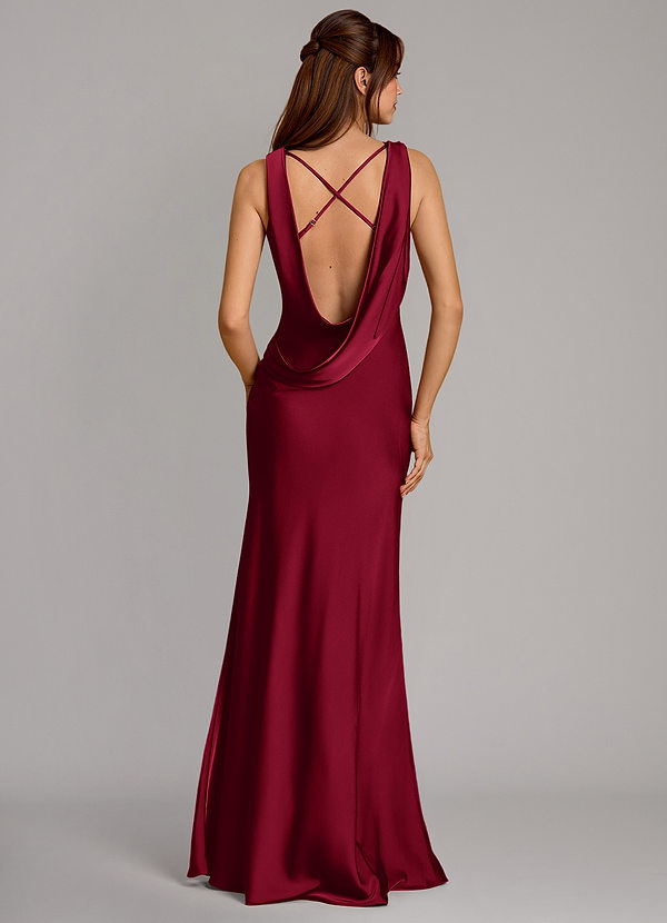 Azazie Cheryl Bridesmaid Dresses Burgundy Mermaid Stretch Satin Dress image1