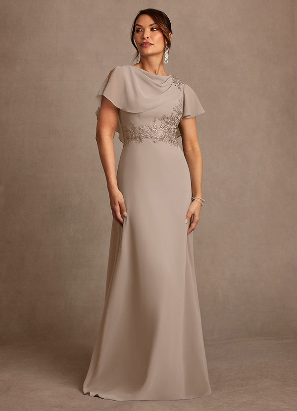 Azazie Frieda Brautmutterkleider A-Linie Applizieren Chiffon Kleid Taupe image1