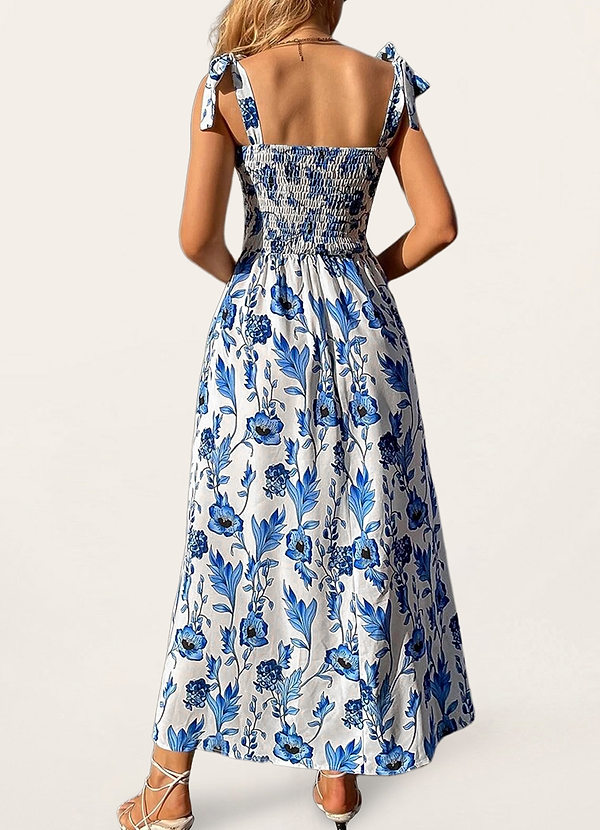 back En amour pour toujours Bleu Robe mi-longue à imprimé floral