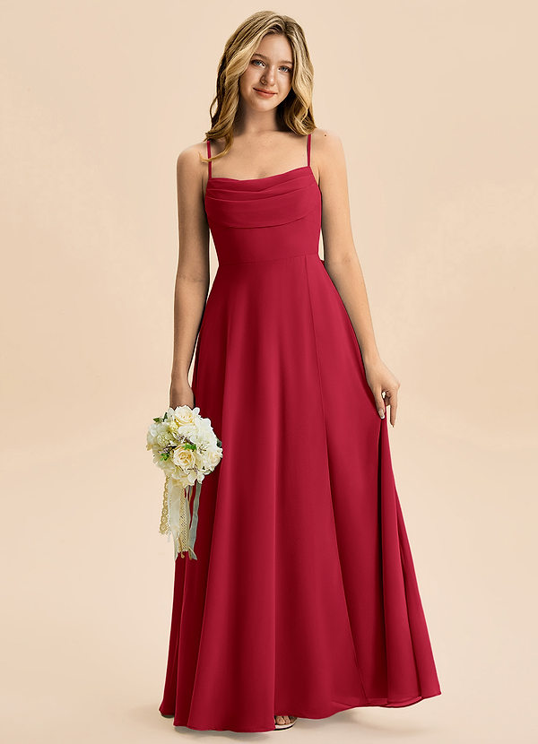 Azazie Bear Junior Scarlet A-Line Pleated Chiffon Dress image1