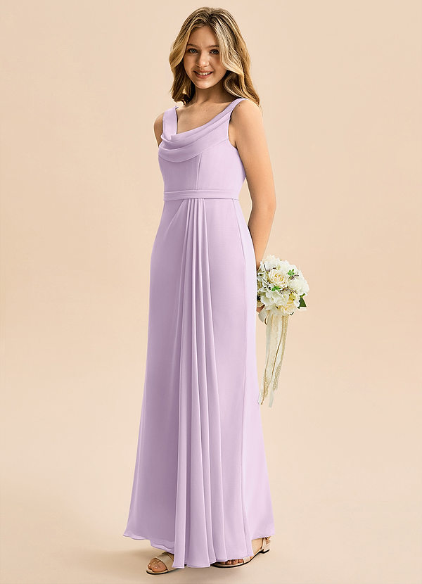 Azazie Evania Junior A-linja Pliseerattu Sifonki Lattian pituus Nuorempi morsiusneito Pukeutua image1