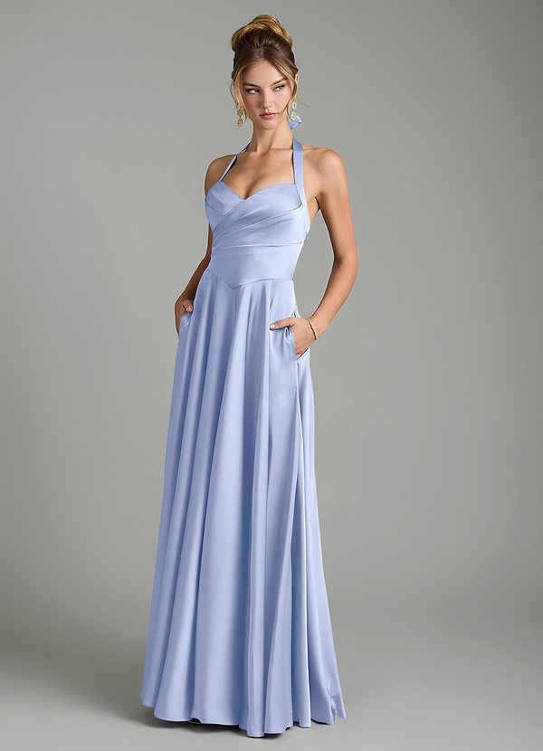 Azazie Tenaya Robes de demoiselle d'honneur Robe Trapèze en Satin extensible Décolleté en cœur Eis image1