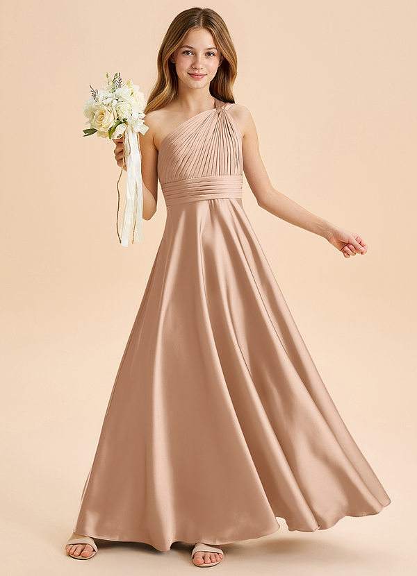 Azazie Charlize Junior Jurk van Stretch Satijn met A-Lijn Geplooid Engelse Roos image1