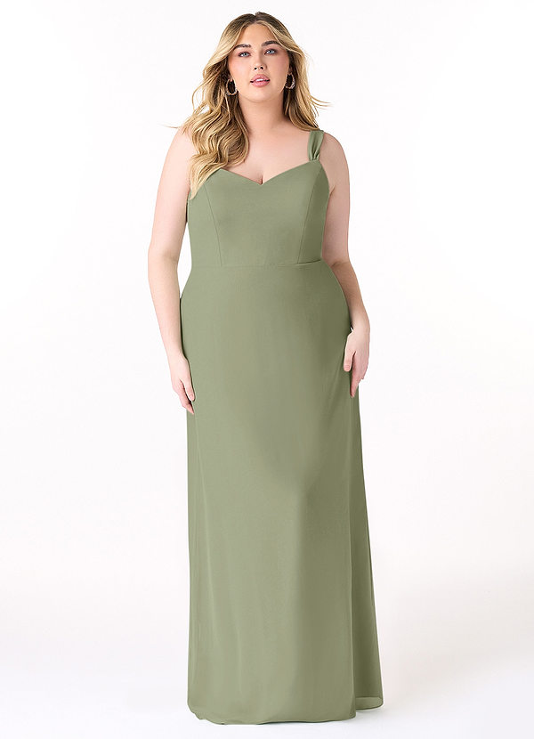 Azazie Denice Bridesmaid Dresses Pistachio Sheath Pleated Chiffon Dress image1