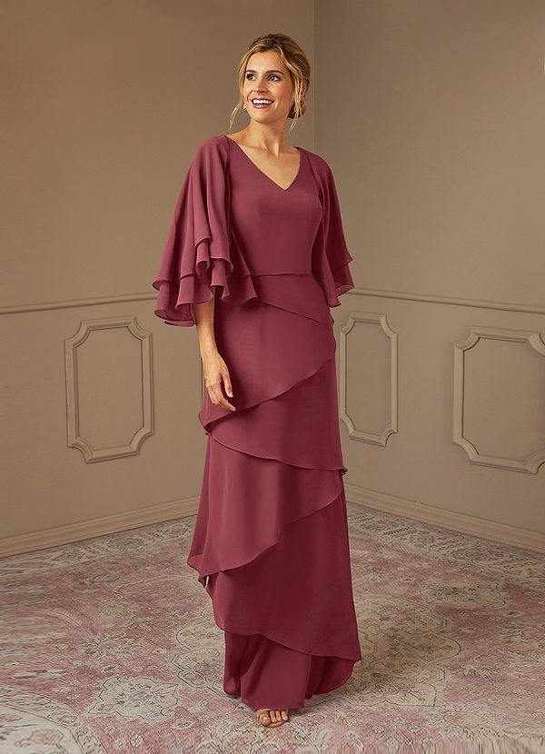 Azazie OHara Mother of the Brides Dresses Merlot A-Line V-Neck Chiffon Dress image1