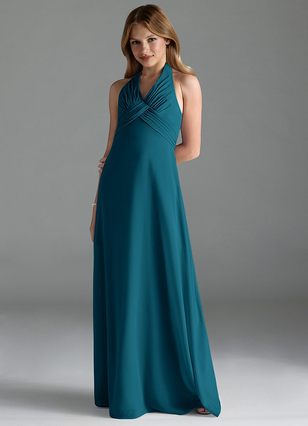Azazie Tessie Junior Ink Blue A-Line Pleated Chiffon Dress image1
