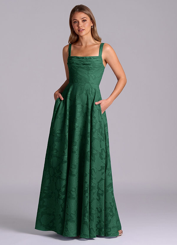 Azazie Shaude Brudepigekjoler En streg Plisseret Blomsterudbrændthed Gulv-længde Kjole image1