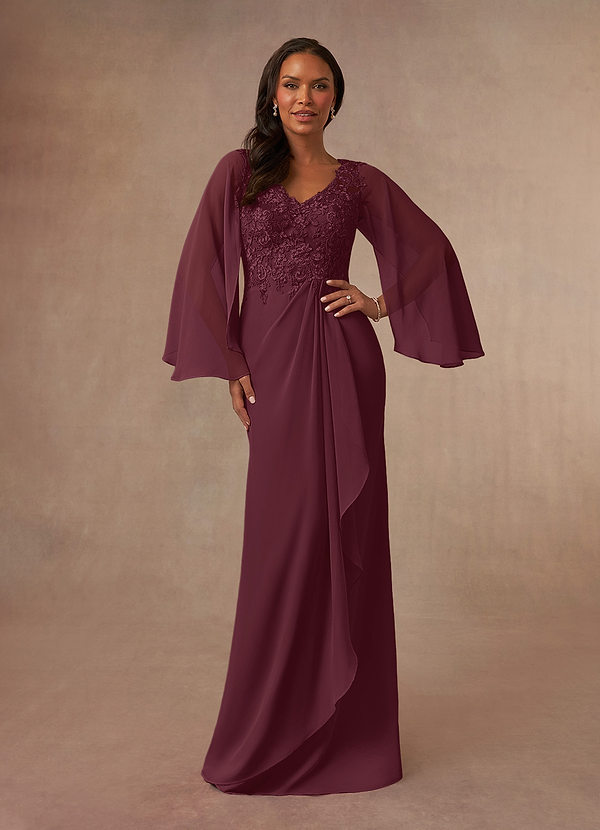 Azazie Perry Mother of the Brides Dresses Cabernet Mermaid V-Neck Lace Chiffon Dress image1