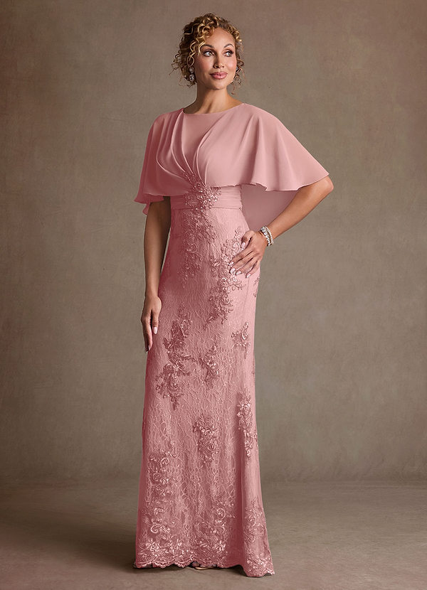 Azazie Amrita Brautmutterkleider Meerjungfrau-Linie Spitze Chiffon Kleid Altrosa image1