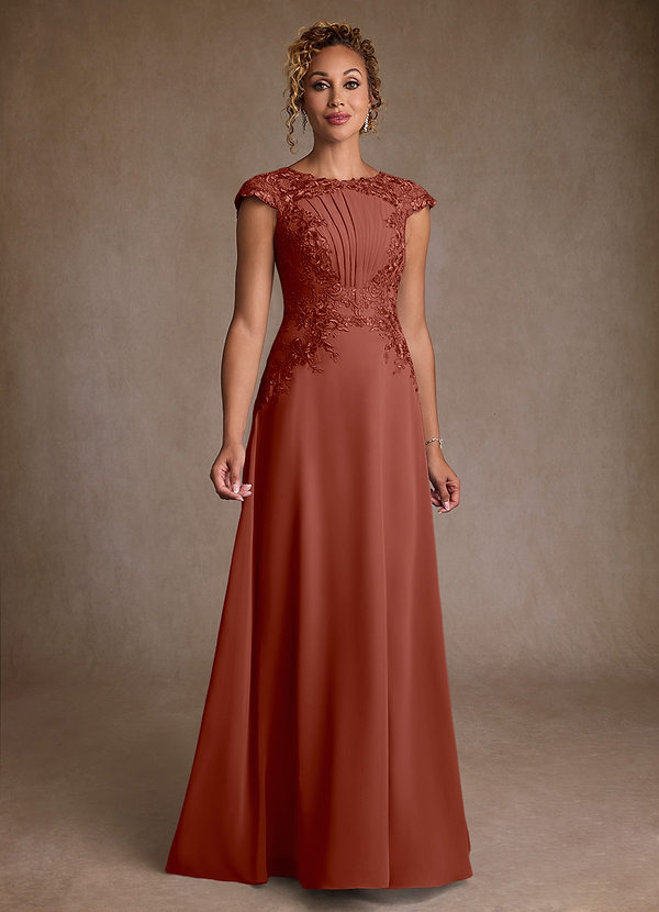 Azazie Christi Brautmutterkleider A-Linie Spitze Chiffon Kleid Rotbraun image1