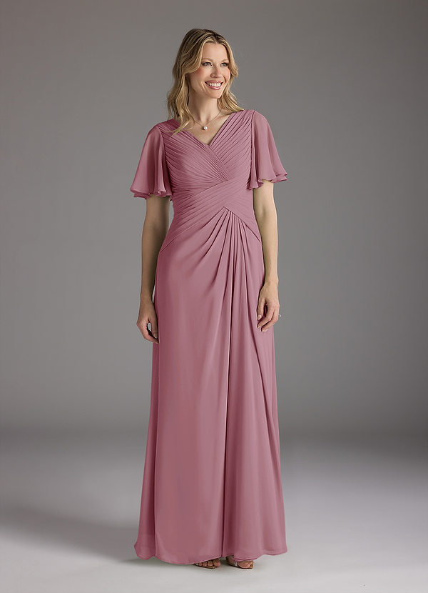 V-neck Chiffon Dress with Back Hem Slit Vintage Mauve