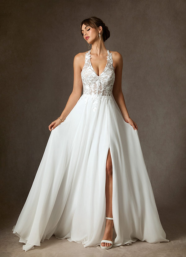 Azazie Sonja Wedding Dresses Diamond White Nude A-Line Lace Dress image1