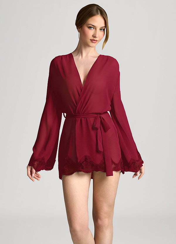 front Borgogna Vestaglia in chiffon con bordo in pizzo smerlato