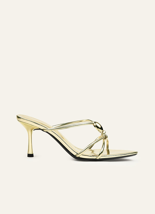 front Metallic stiletto sandalen met bolvormige band