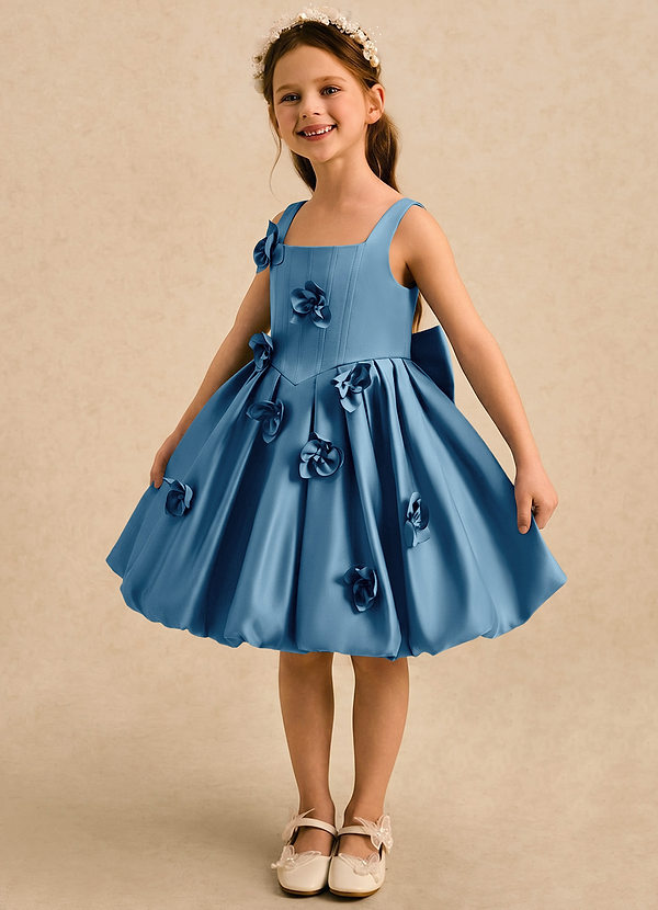 Azazie Lillian Vestidos de arras Vestido Azul Acero de Satin Mate de Vestido de princesa con Plisado image1