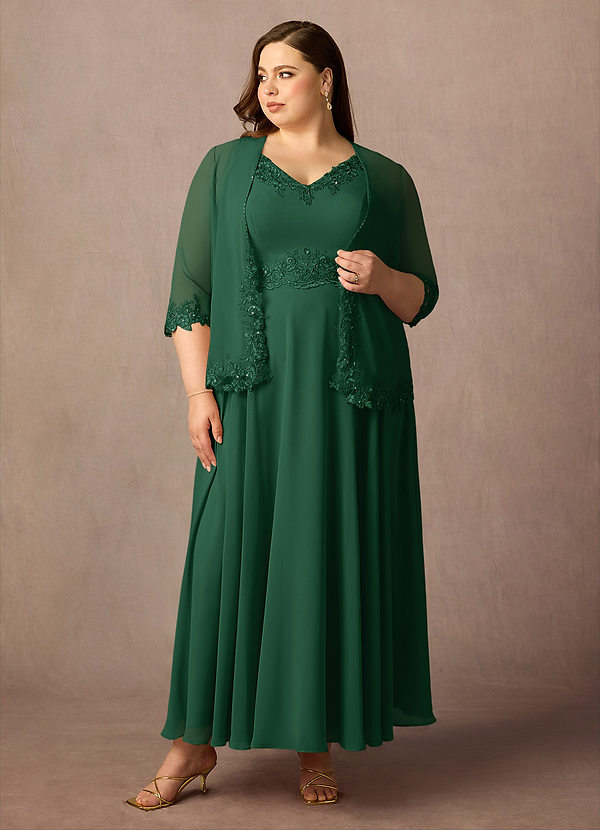 Azazie Devana Mother of the Brides Dresses Dark Green A-Line Sequins Chiffon Dress image1