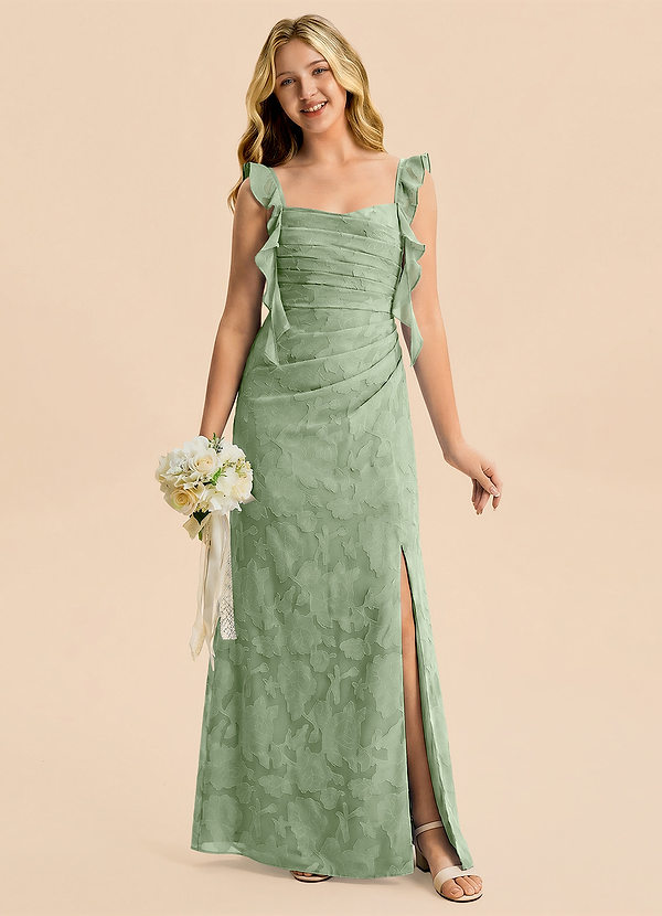 Azazie Jessamine Junior Dusty Sage Mermaid Sweetheart Neckline Floral Burnout Dress image1