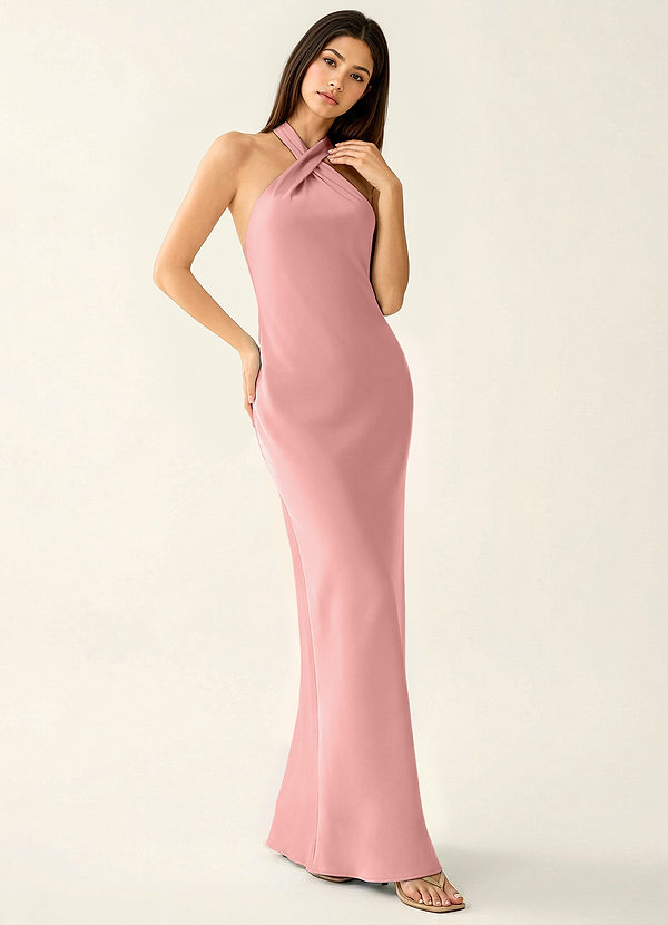 Manllanda Haze Pink Bows Satin Prom Dress image1