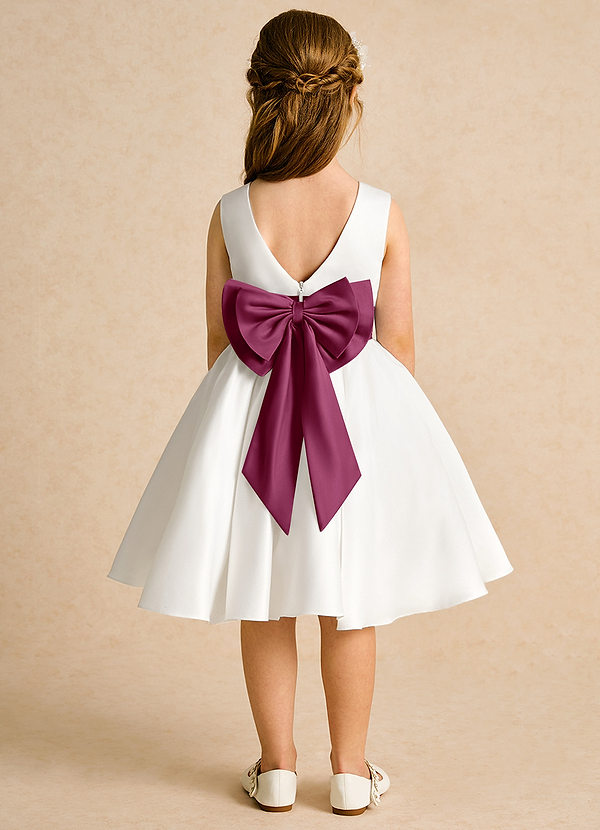 Azazie Sosie Flower Girl Dresses Ivory Mulberry A-Line Pleated Matte Satin Dress image1