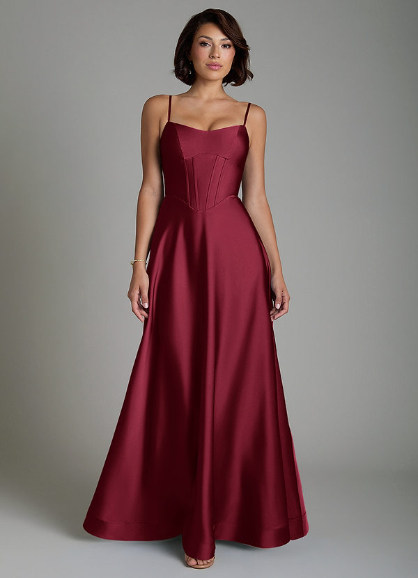 Nona Bridesmaid Dresses Burgundy A-Line Pleated Stretch Satin Dress image1
