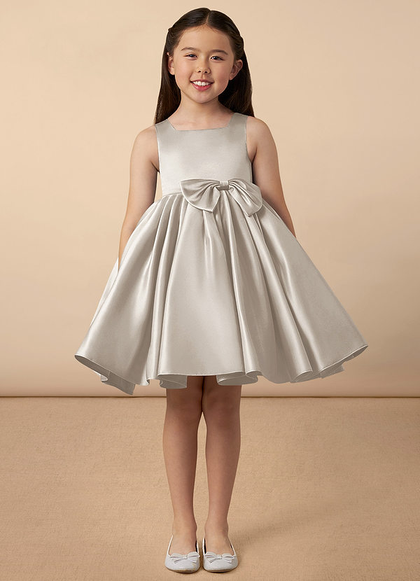 Azazie Bo Peep Flower Girl Dresses Frost A-Line Bow Matte Satin Dress image1