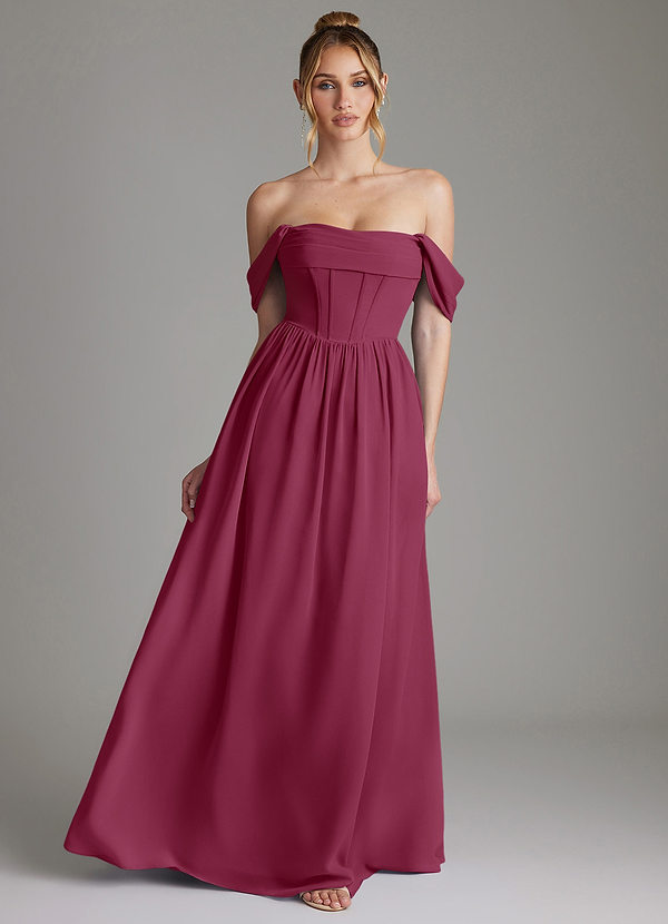 Azazie Caterina Bridesmaid Dresses Mulberry A-Line Corset Chiffon Dress image1