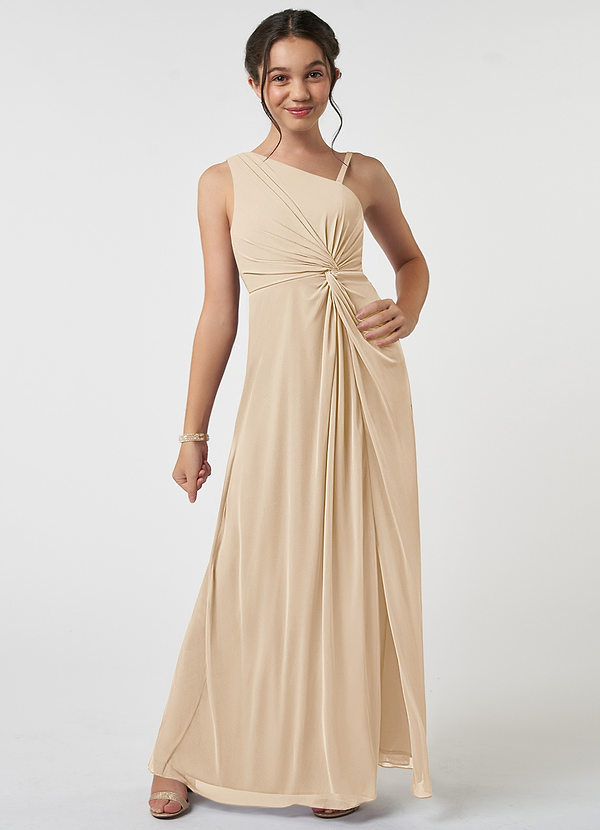 Azazie Brooke Junior Abito A-Line in Maglia Plissettato Champagne image1