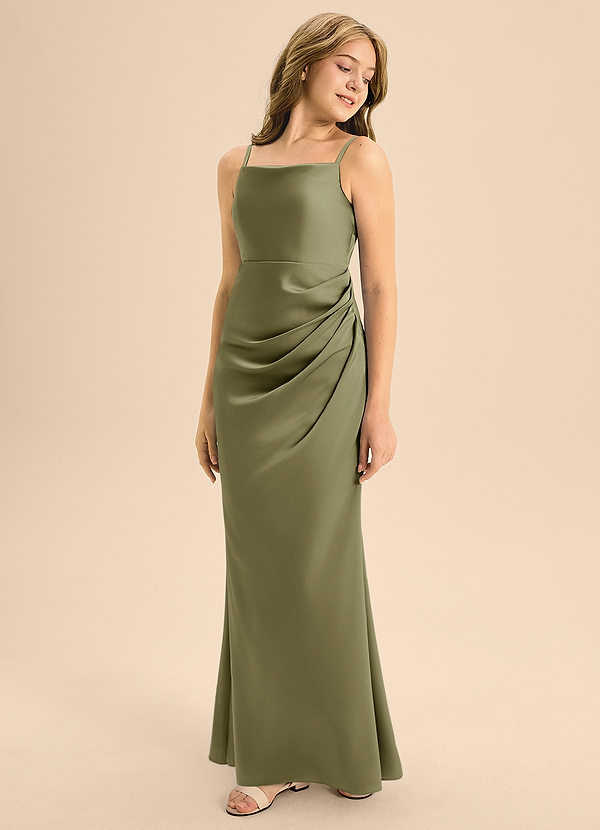 Azazie Renna Junior Pistachio A-Line Pleated Stretch Satin Dress image1