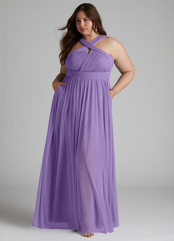 Azazie Hillian Robes Demoiselle d'honneur Robe Trapèze en Maille Dos nu plissé Tahiti image1