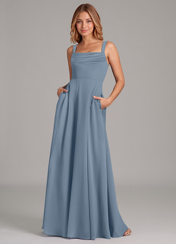 Azazie Shaude Bridesmaid Dresses Dusty Blue A-Line Pleated Chiffon Dress image1