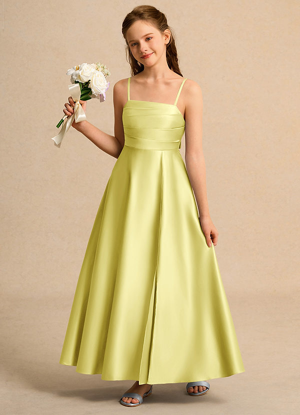 Azazie Pebbles Girls Formal Flower Girl Dresses Lemon Sorbet A-Line Pleated Matte Satin Dress image1