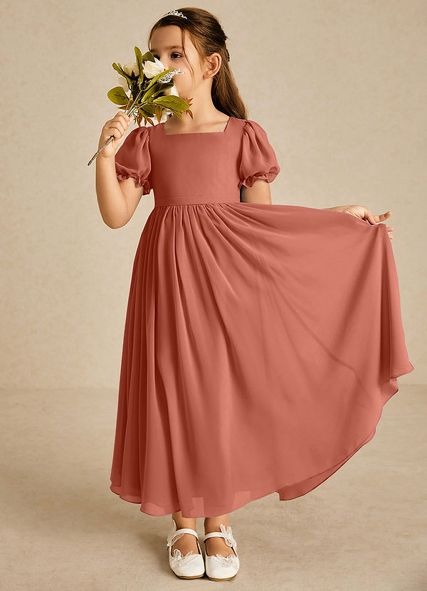 Azazie Joss Flower Girl Dresses Clay A-Line with Sleeves Chiffon Dress image1