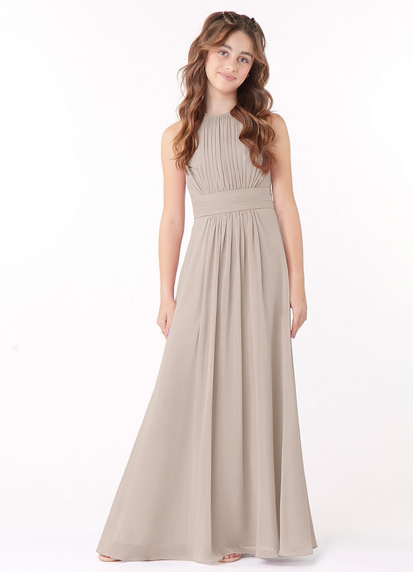 Azazie Bonnie Junior Frost A-Line Pleated Chiffon Dress image1