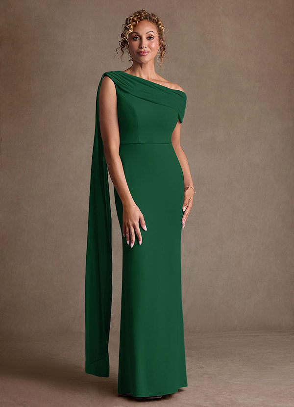 Azazie Bassi Klänningar till brudens mor Klä Sjöjungfru i Maska Av axeln Mörkgrön image1