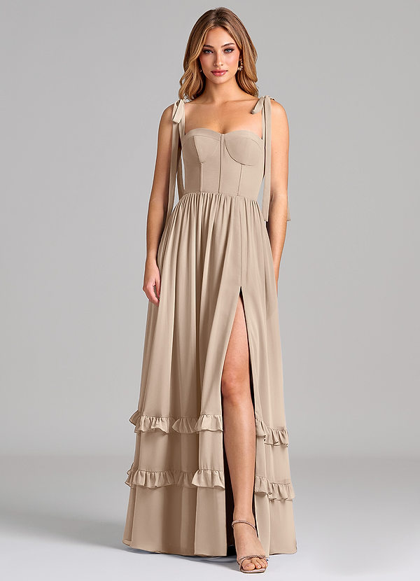 Azazie Anastacia 신부 들러리 드레스 A라인 스윗하트 네크라인 쉬폰 바닥 길이 드레스 image1