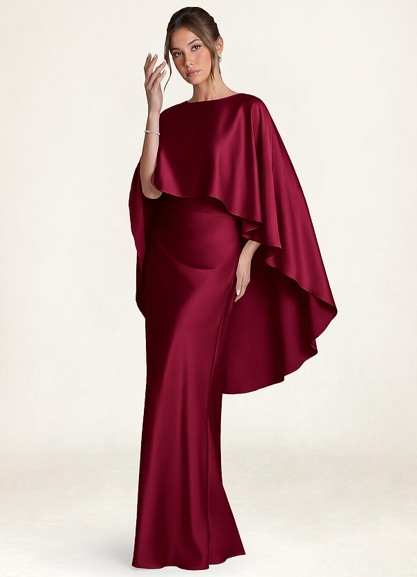 front Azazie Matching Color Stretch Satin Cape Overlay