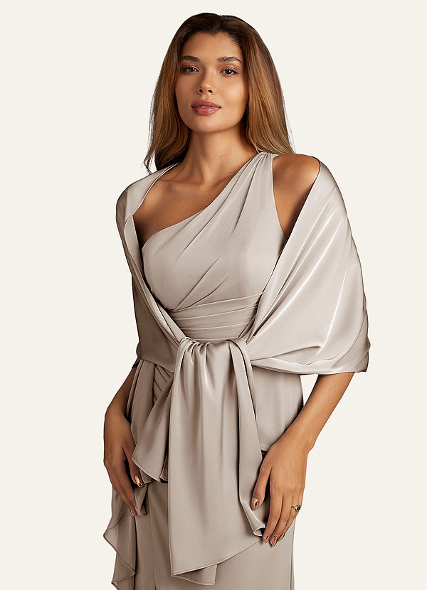 front Azazie Matching Color Aleena Stretch Satin Shawl