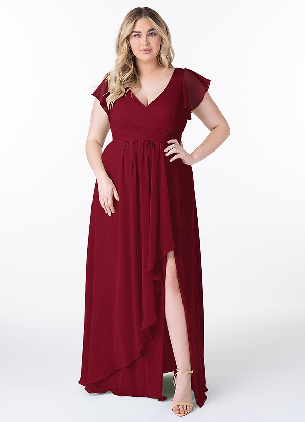 Azazie Omari Bridesmaid Dresses Burgundy A-Line Chiffon Dress image1