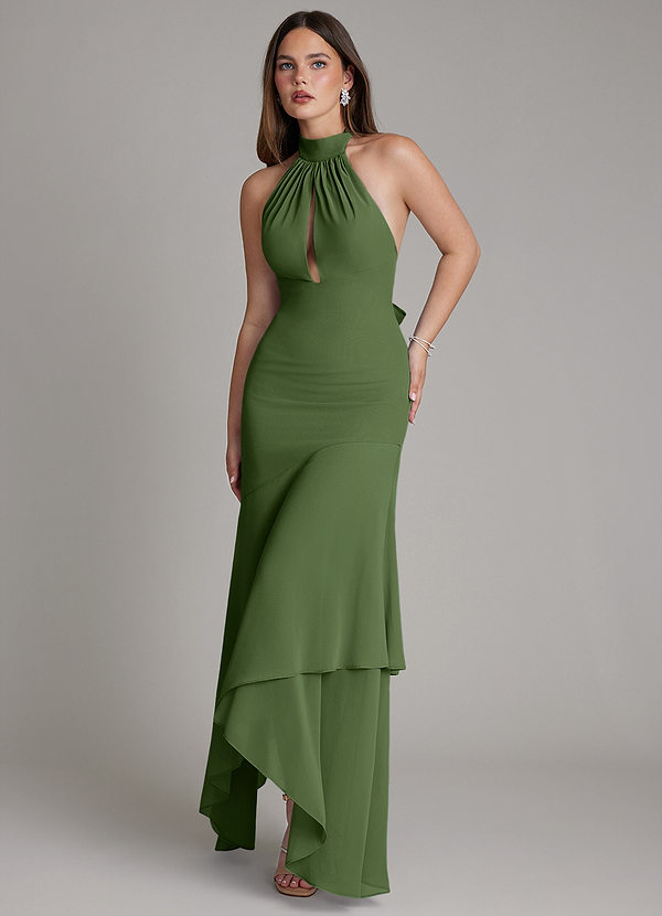 Azazie Magda Bridesmaid Dresses Olive Mermaid High Neck Chiffon Dress image1