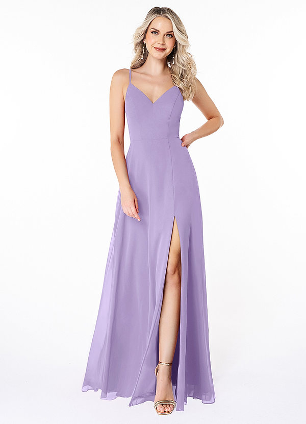 Azazie Lena Bridesmaid Dresses Lilac A-Line Lace Chiffon Dress image1