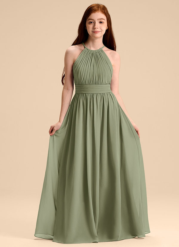 Azazie Malone Junior Abito A-Line in Chiffon Plissettato Pistacchio image1
